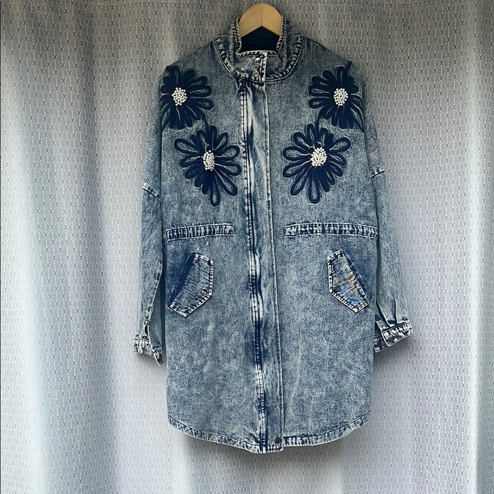 POL Blue Floral Embellished Jean Jacket